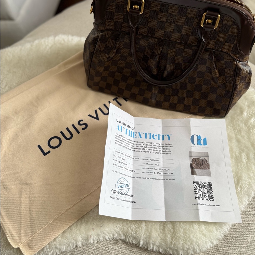 Louis Vuitton Damier Ebene Trevi PM Brown Satchel with Gold Hardware, Dust Bag